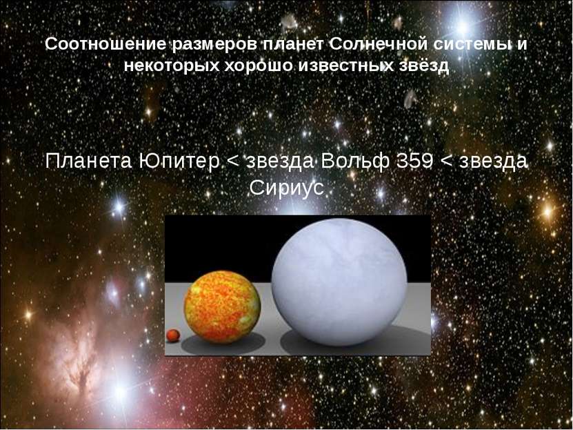 Соотношение размеров планет Солнечной системы и некоторых хорошо известных зв...