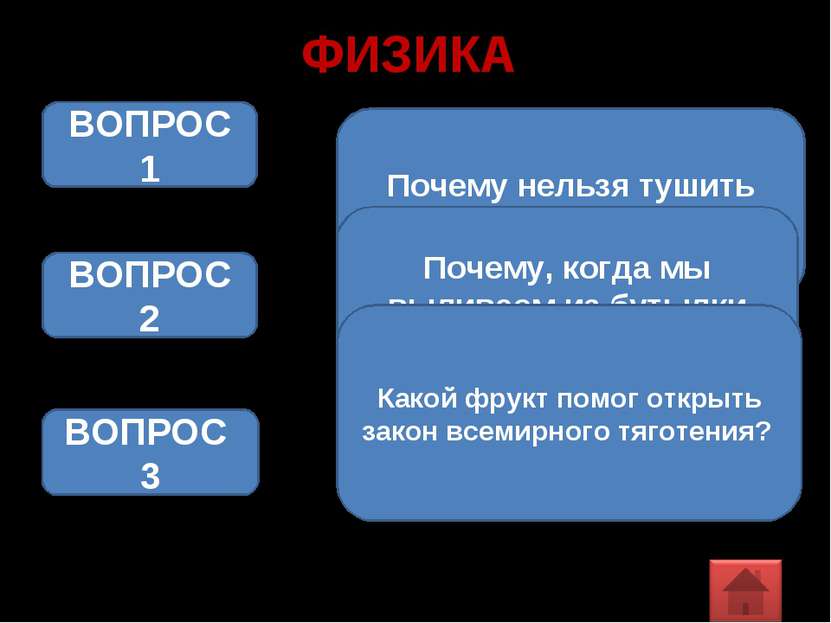 ФИЗИКА Почему нельзя тушить водой керосин и бензин? ВОПРОС 1 ВОПРОС 2 Почему,...