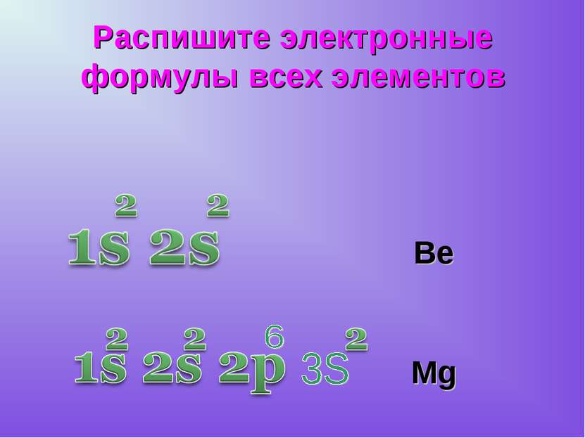 Распишите электронные формулы всех элементов Ве Mg