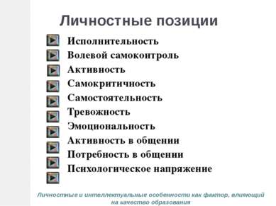 Исполнительность Волевой самоконтроль Активность Самокритичность Самостоятель...