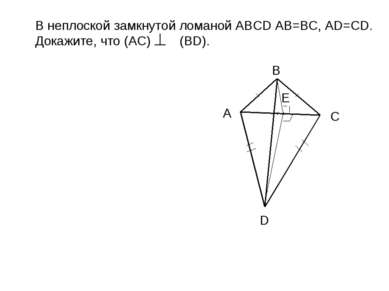 В неплоской замкнутой ломаной ABCD AB=BC, AD=CD. Докажите, что (АС) (BD). В А...