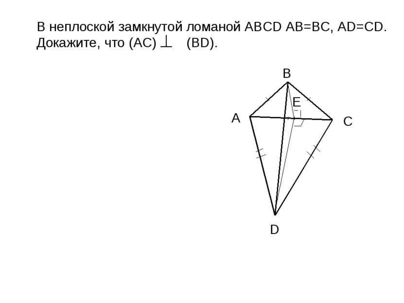 В неплоской замкнутой ломаной ABCD AB=BC, AD=CD. Докажите, что (АС) (BD). В А...