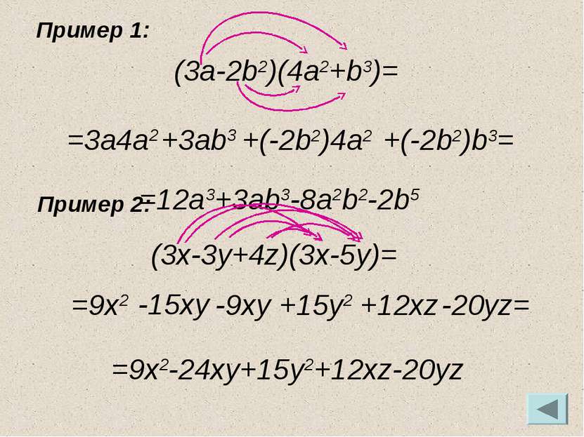 Пример 1: Пример 2: =3a4a2 +3ab3 +(-2b2)4a2 +(-2b2)b3= (3a-2b2)(4a2+b3)= =12a...
