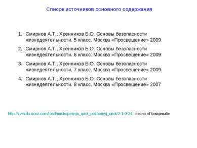 Список источников основного содержания http://zvezdu.ucoz.com/load/audio/pesn...
