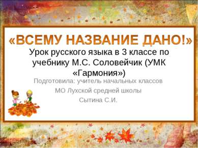 Урок русского языка в 3 классе по учебнику М.С. Соловейчик (УМК «Гармония») П...