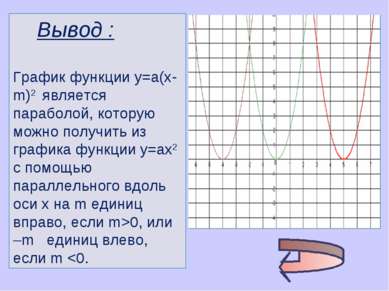 Вывод : График функции у=а(х-m)2 является параболой, которую можно получить и...