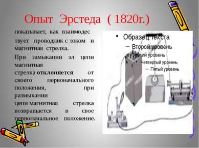 показывает,  как  взаимодес твует  проводник с током  и  магнитная  стрелка. ...