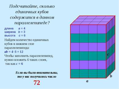 Подсчитайте, сколько единичных кубов содержится в данном параллелепипеде? Есл...