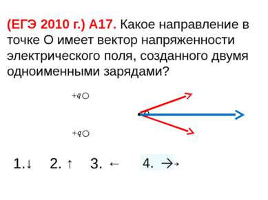 (ЕГЭ 2010 г.) А17. Какое направление в точке О имеет вектор напряженности эле...
