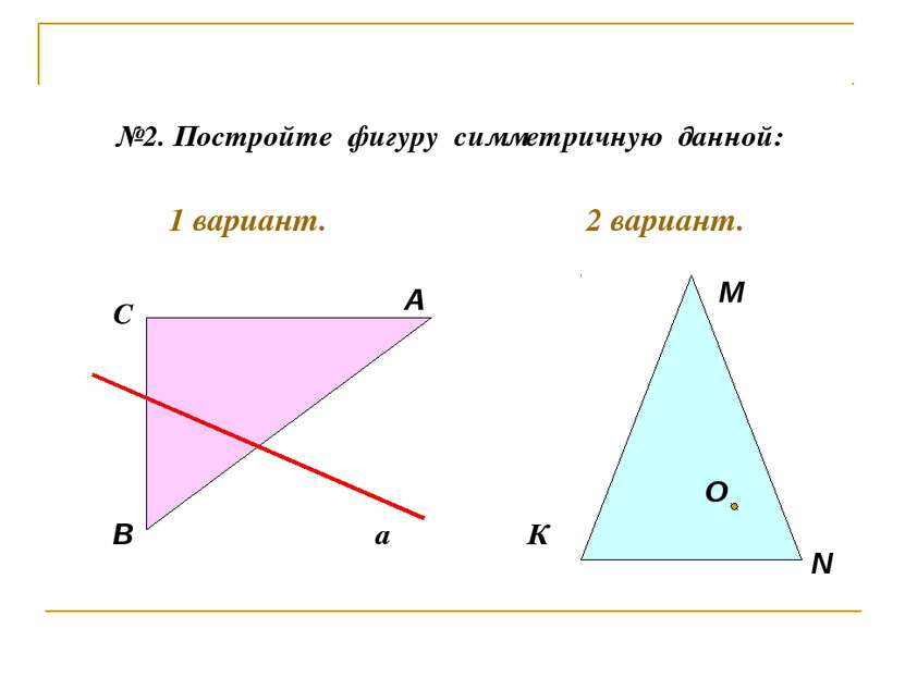 №2. Постройте фигуру симметричную данной: А В С К М N a О 1 вариант. 2 вариант.