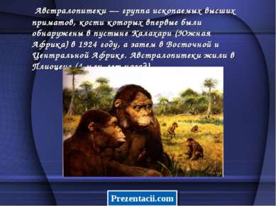Австралопитеки — группа ископаемых высших приматов, кости которых впервые был...