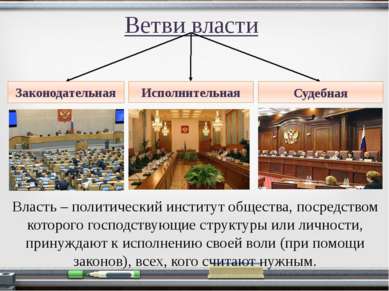 Ветви власти Законодательная Исполнительная Судебная Власть – политический ин...