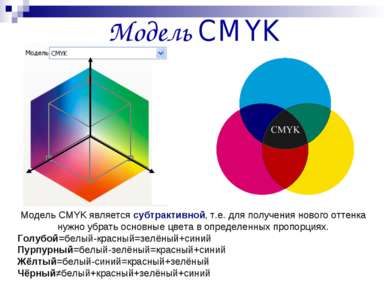 Модель CMYK Модель CMYK является субтрактивной, т.е. для получения нового отт...