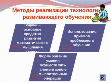 Методы реализации технологии развивающего обучения Задачи – основное средство...