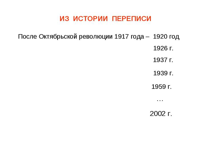 После Октябрьской революции 1917 года – 1920 год 1926 г. 1937 г. ИЗ ИСТОРИИ П...