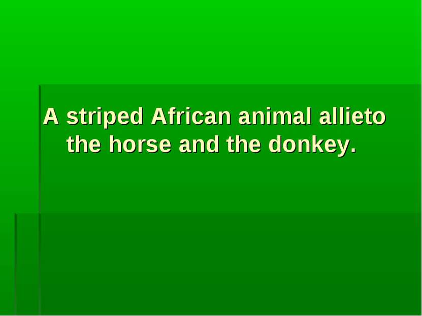 A striped African animal allieto the horse and the donkey.
