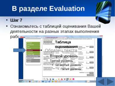 В разделе Evaluation Шаг 7 Ознакомьтесь с таблицей оценивания Вашей деятельно...