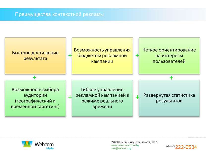 Преимущества контекстной рекламы + + + + + + 220007, Минск, пер. Толстого 12,...