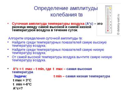 Определение амплитуды колебания tв Суточная амплитуда температуры воздуха (А°...