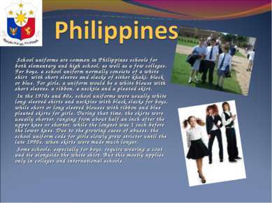  School uniforms are common in Philippines schools for both elementary and hi...