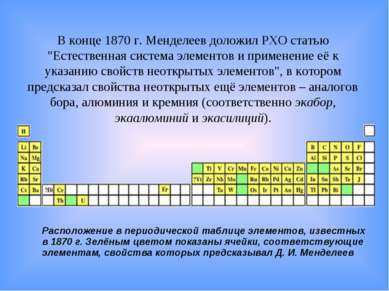 В конце 1870 г. Менделеев доложил РХО статью "Естественная система элементов ...