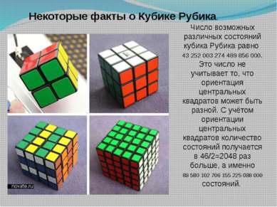 Некоторые факты о Кубике Рубика. Число возможных различных состояний кубика Р...