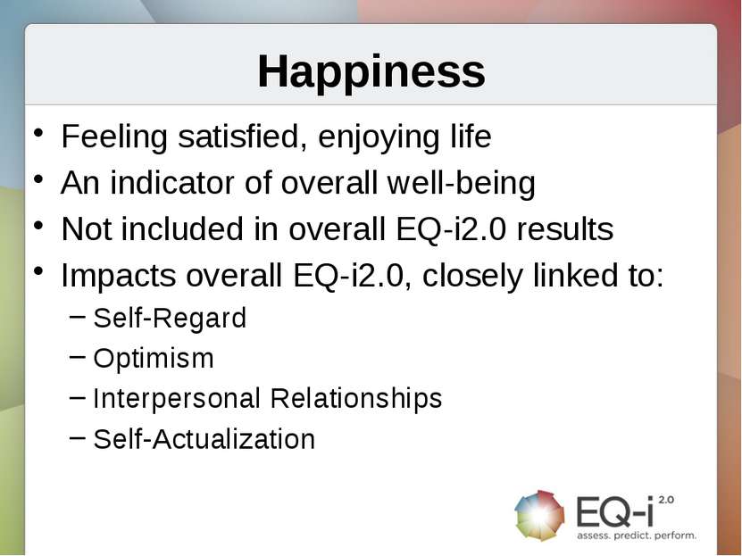 Happiness Feeling satisfied, enjoying life An indicator of overall well-being...