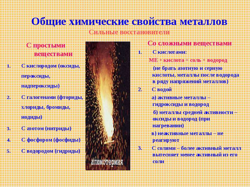 Общие химические свойства металлов Сильные восстановители С простыми вещества...