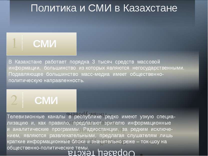Политика и СМИ в Казахстане 1 В Казахстане работает порядка 3 тысяч средств м...