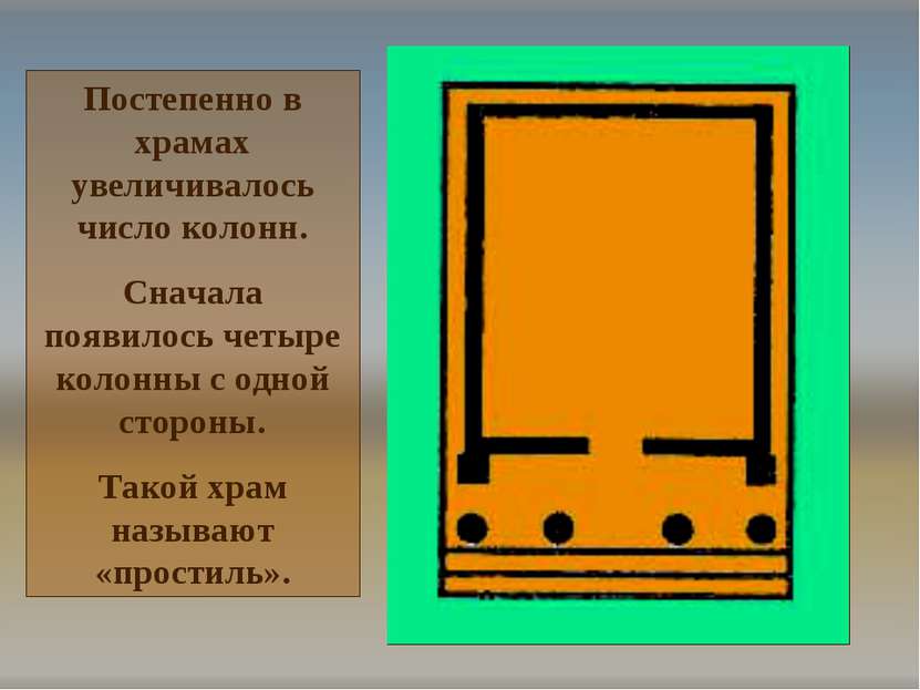 Постепенно в храмах увеличивалось число колонн. Сначала появилось четыре коло...