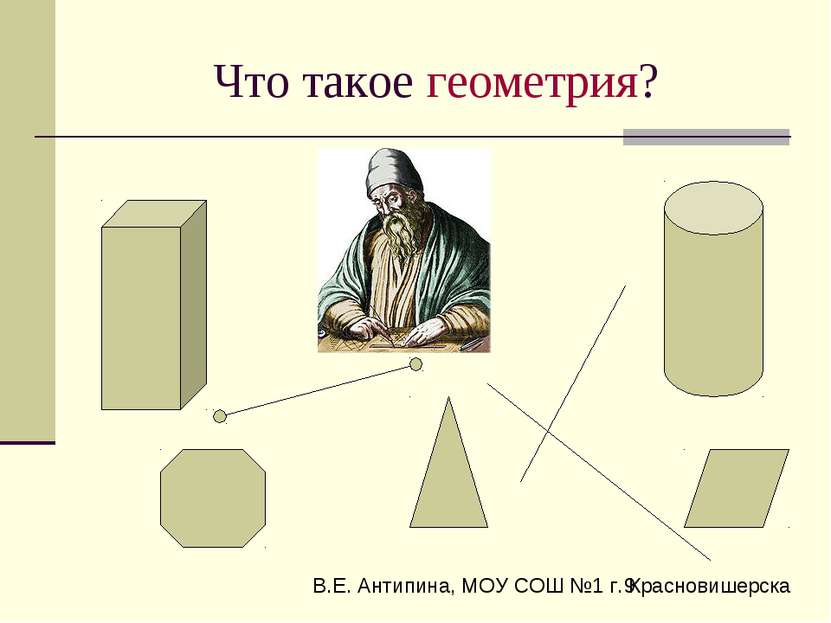 Что такое геометрия? В.Е. Антипина, МОУ СОШ №1 г. Красновишерска