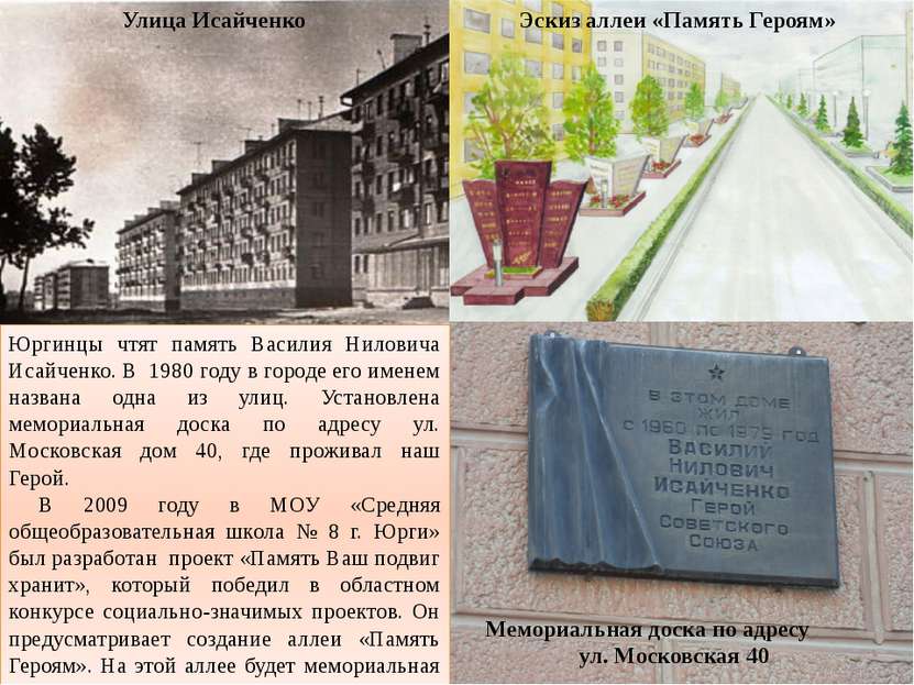 Юргинцы чтят память Василия Ниловича Исайченко. В 1980 году в городе его имен...