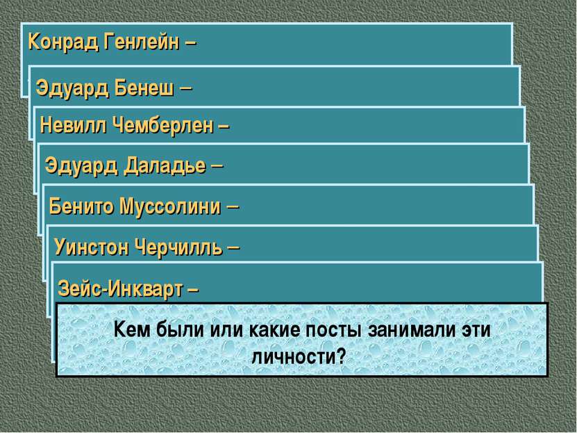 Конрад Генлейн – лидер фашистской партии судетских немцев. Эдуард Бенеш – пре...