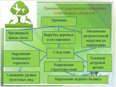 Причины и следствия опустынивания естественных экосистем. Причины Чрезмерный ...