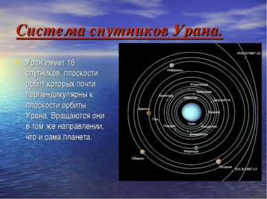 Система спутников Урана. Уран имеет 16 спутников, плоскости орбит которых поч...