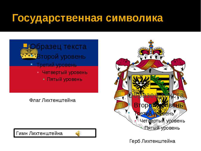 Государственная символика Флаг Лихтенштейна Герб Лихтенштейна Гимн Лихтенштейна