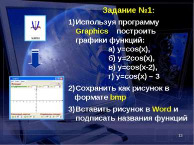 * Задание №1: Используя программу Graphics построить графики функций: а) y=co...