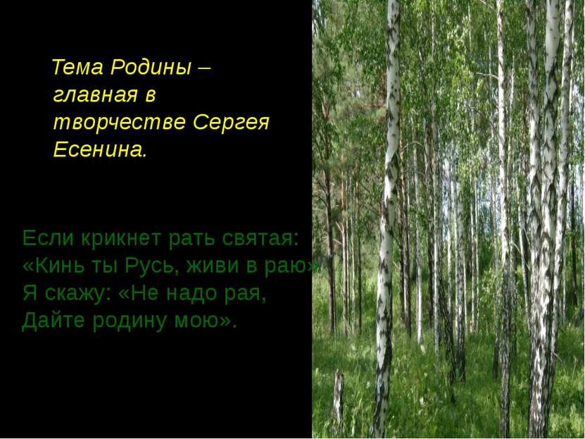 Тема Родины – главная в творчестве Сергея Есенина. Если крикнет рать святая: ...