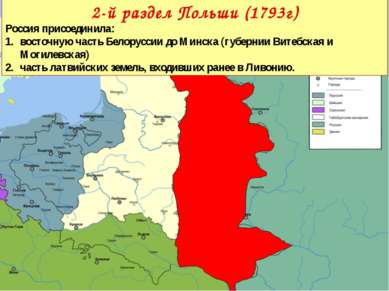 2-й раздел Польши (1793г) Россия присоединила: восточную часть Белоруссии до ...