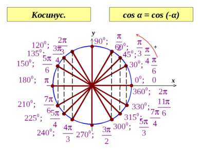 0 x y Косинус. cos α = cos (-α)
