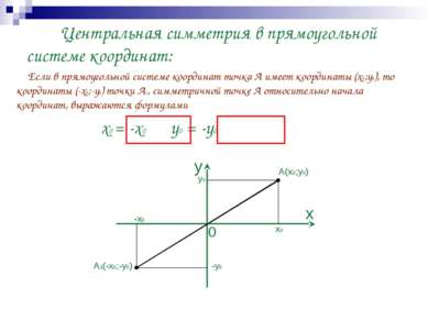 Центральная симметрия в прямоугольной системе координат: Если в прямоугольной...