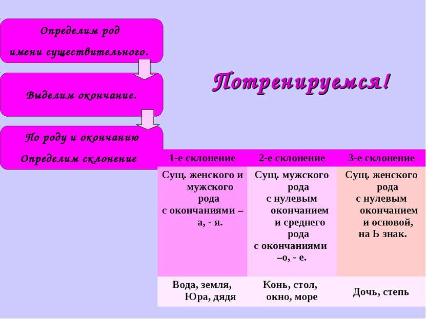 Потренируемся! Определим род имени существительного. По роду и окончанию Опре...