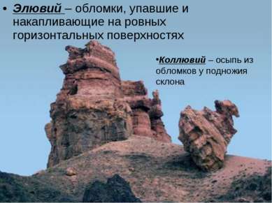 Элювий – обломки, упавшие и накапливающие на ровных горизонтальных поверхност...