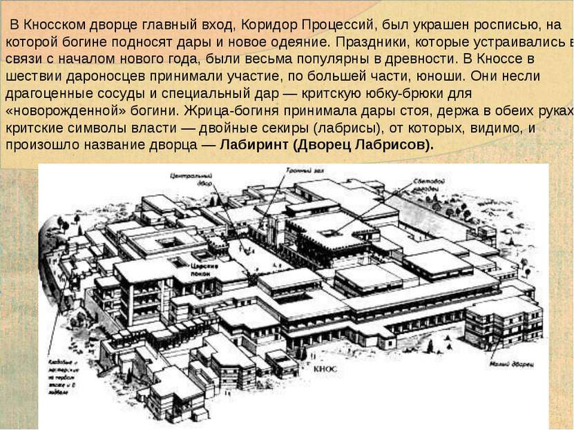 В Кносском дворце главный вход, Коридор Процессий, был украшен росписью, на к...