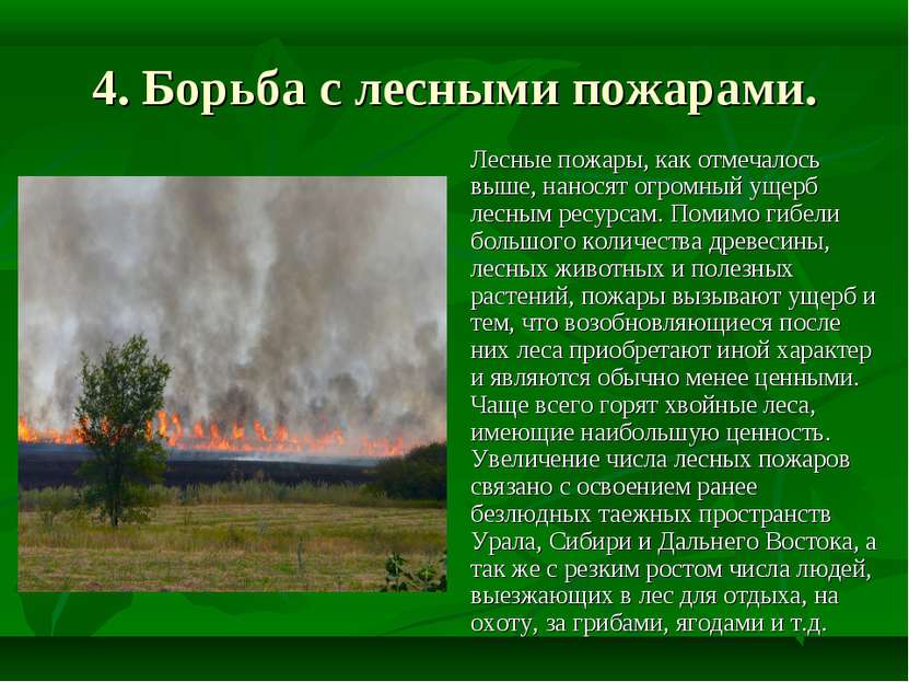 4. Борьба с лесными пожарами. Лесные пожары, как отмечалось выше, наносят огр...