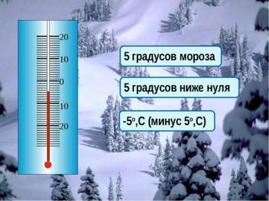 5 градусов мороза 5 градусов ниже нуля -5о,С (минус 5о,С)