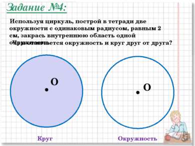 Круг Окружность Чем отличается окружность и круг друг от друга? O O Используя...