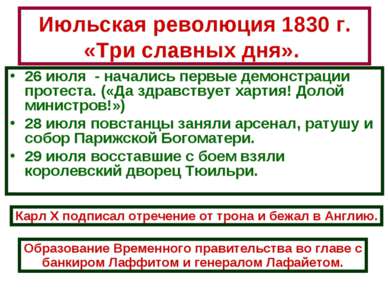 Июльская революция 1830 г. «Три славных дня». 26 июля - начались первые демон...