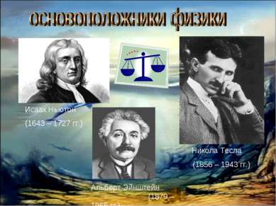 Исаак Ньютон (1643 – 1727 гг.) Никола Тесла (1856 – 1943 гг.) Альберт Эйнштей...