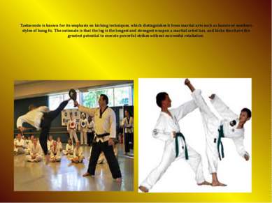 Taekwondo is known for its emphasis on kicking techniques, which distinguishe...